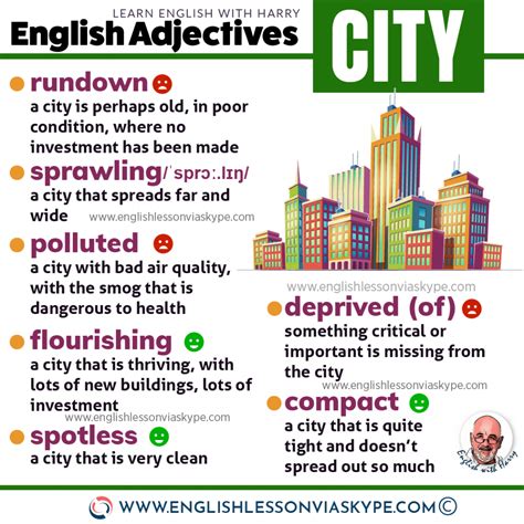 description of a city|descriptive words for a city.
